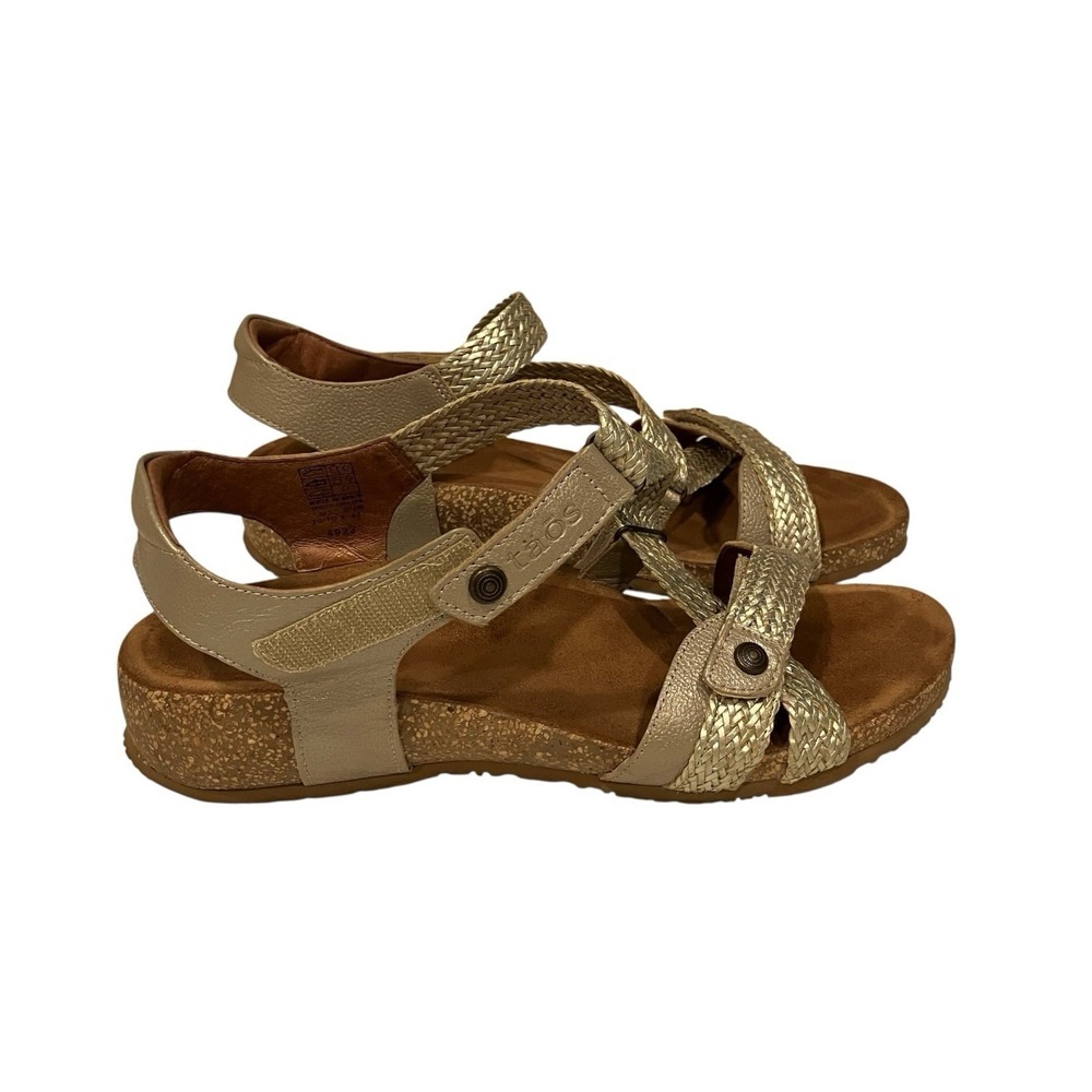 TAOS Trulie 41 / 10 - 10.5 Woven Leather Ankle Strap Comfort Sandals Stone
